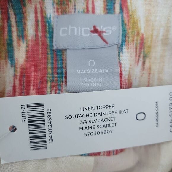 Chicos Womens 100% Linen Soutache Topper Jacket Size 4/6 Ikat Artsy Colorful NWT - Picture 5 of 8